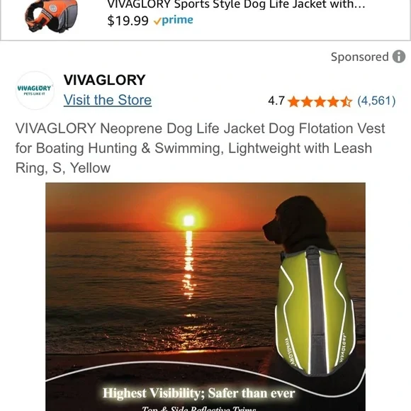 Dog Lifejacket Sz S Canary Yellow Neoprene Dog Life Vest W/ LightReflecting trim - Picture 3 of 10